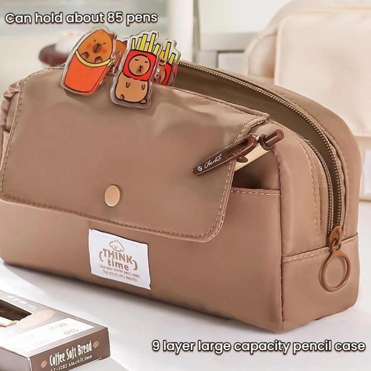 Large Capacity Flip Top Pen Pouch Pencil Stationery Box With Snap Zipper