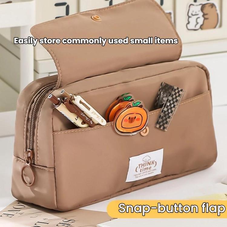 Large Capacity Flip Top Pen Pouch Pencil Stationery Box With Snap Zipper