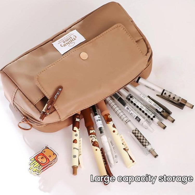 Large Capacity Flip Top Pen Pouch Pencil Stationery Box With Snap Zipper