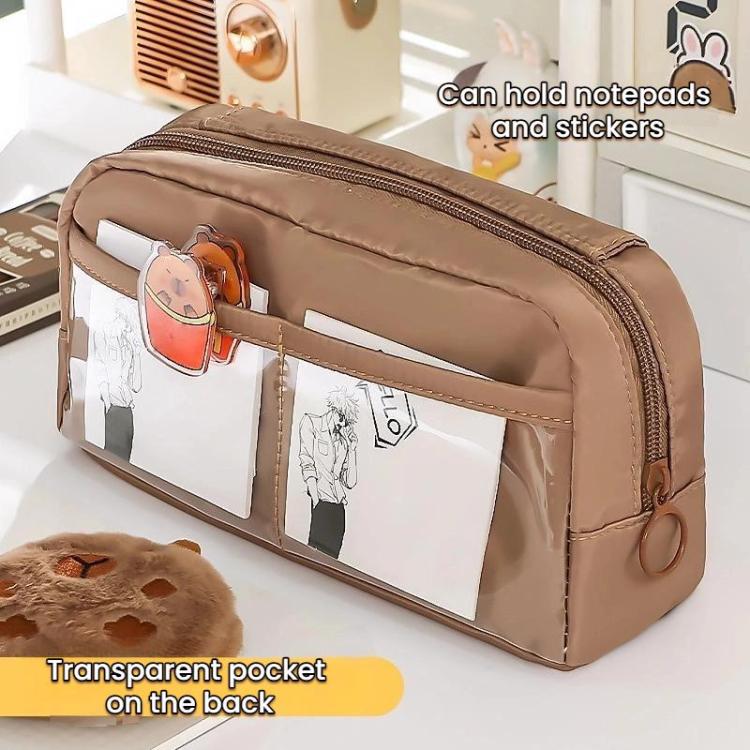 Large Capacity Flip Top Pen Pouch Pencil Stationery Box With Snap Zipper