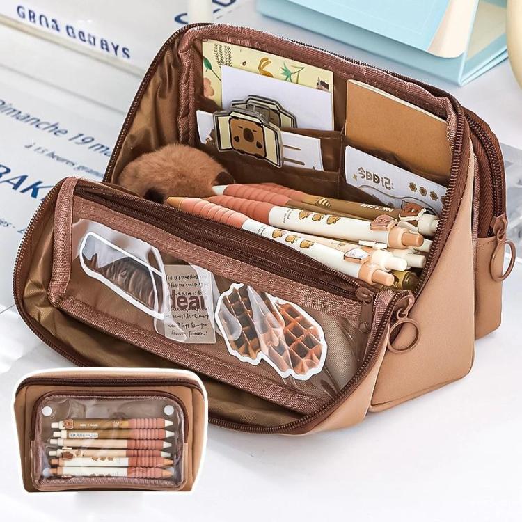 Large Capacity Pen Pouch With Detachable Transparent Layer Simple Stationery Pouch For Students