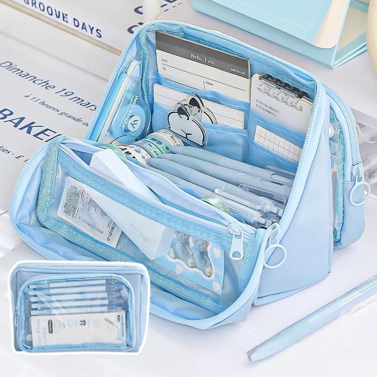 Large Capacity Pen Pouch With Detachable Transparent Layer Simple Stationery Pouch For Students