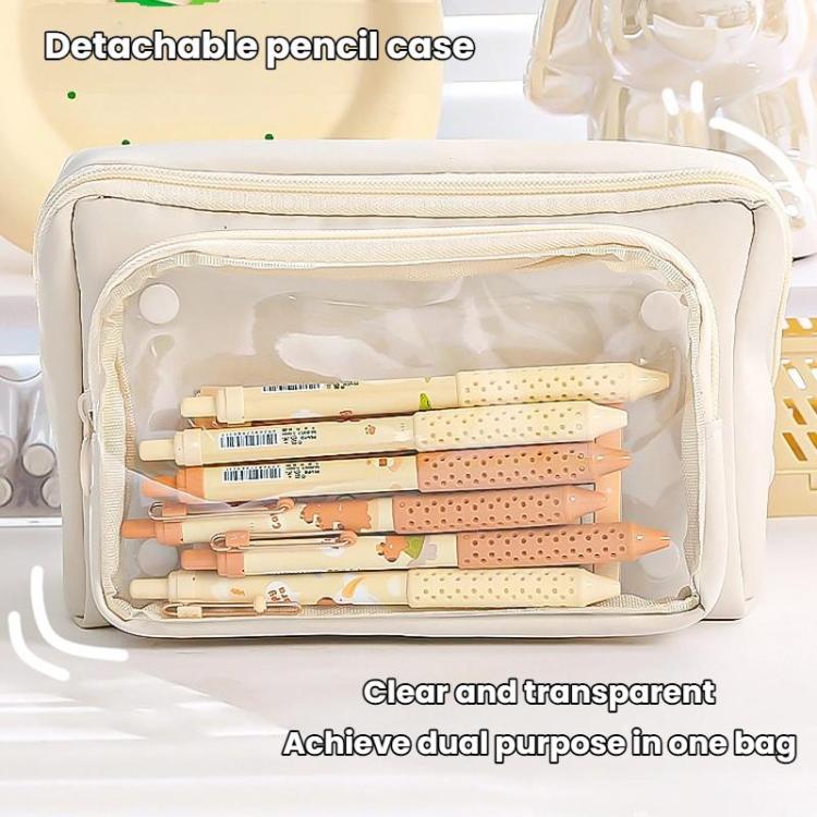 Large Capacity Pen Pouch With Detachable Transparent Layer Simple Stationery Pouch For Students