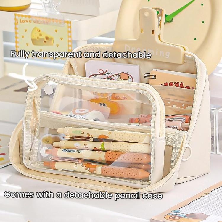Large Capacity Pen Pouch With Detachable Transparent Layer Simple Stationery Pouch For Students