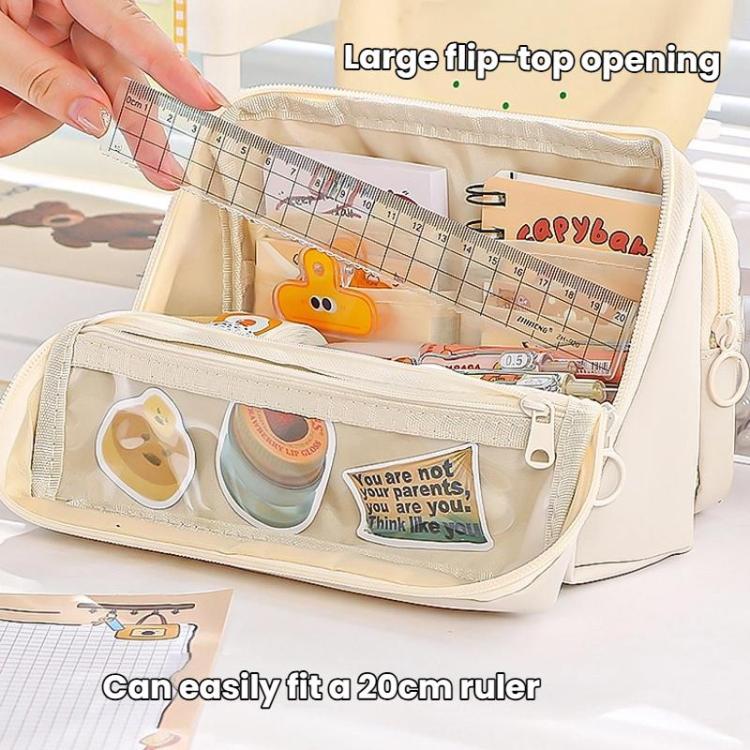 Large Capacity Pen Pouch With Detachable Transparent Layer Simple Stationery Pouch For Students