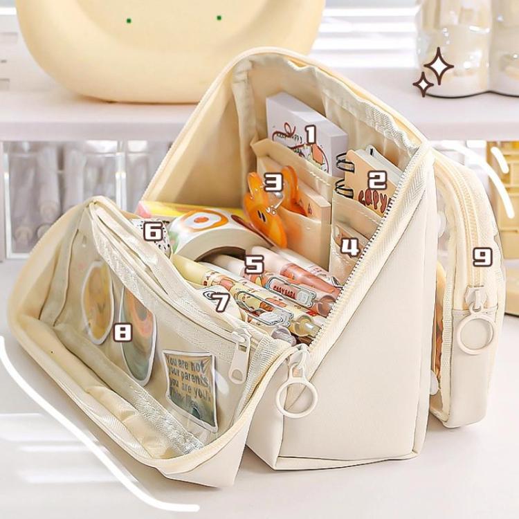 Large Capacity Pen Pouch With Detachable Transparent Layer Simple Stationery Pouch For Students