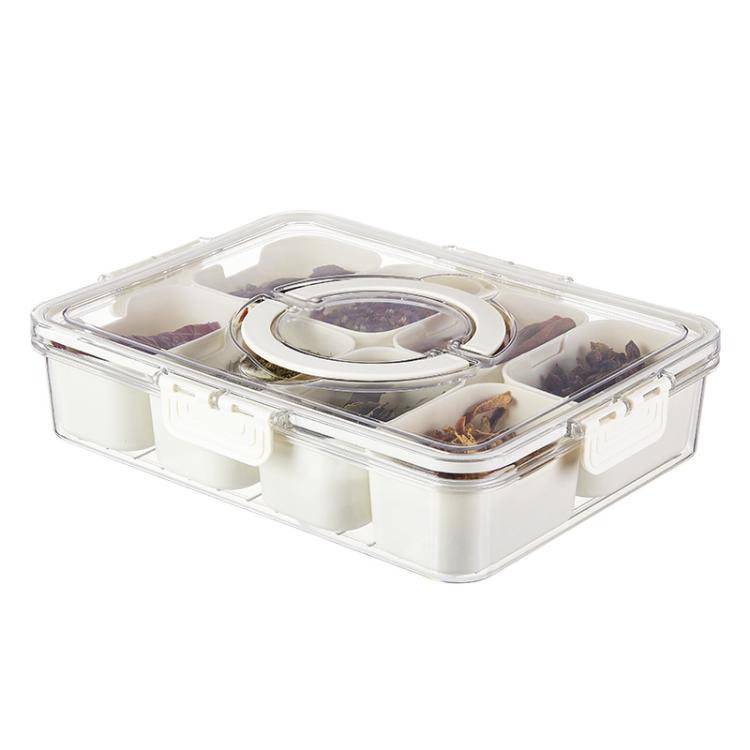 8-Compartment Spice Organizer with Transparent Lid & Handle For Dried Basil, Parsley, Rosemary & Bay Leaves - White