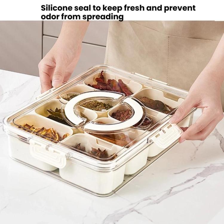 8-Compartment Spice Organizer with Transparent Lid & Handle For Dried Basil, Parsley, Rosemary & Bay Leaves - White