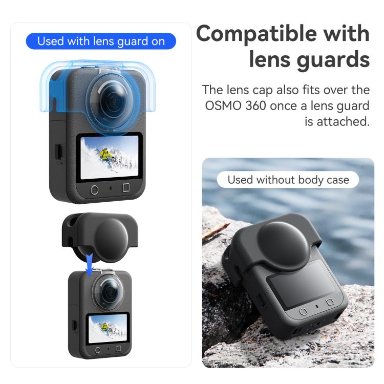 For DJI Osmo 360 aMagisn Silicone Lens Cap Anti-scratch Lens Protective Case - Black