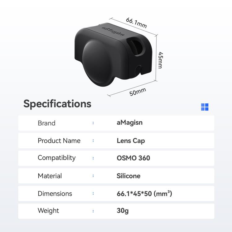 For DJI Osmo 360 aMagisn Silicone Lens Cap Anti-scratch Lens Protective Case - Black