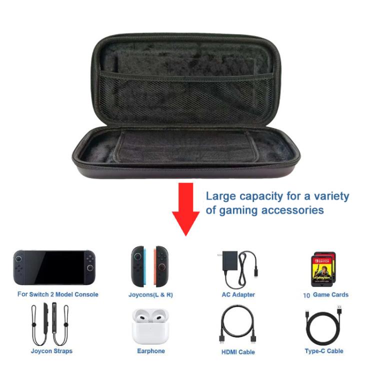 For Nintendo Switch 2 Carrying Case Portable Shockproof and Waterproof  Game Console Accessory Storage Box - Black