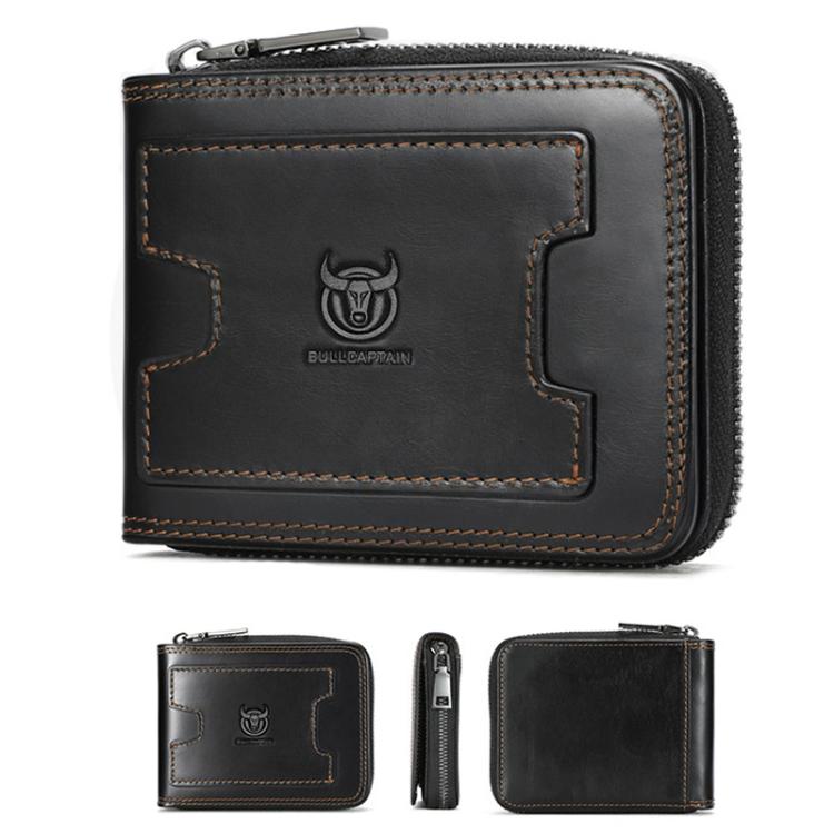 BULL 235 CAPTAIN 2 Fold Zipper Leather Wallet RFID Multi-Functional Card Holder