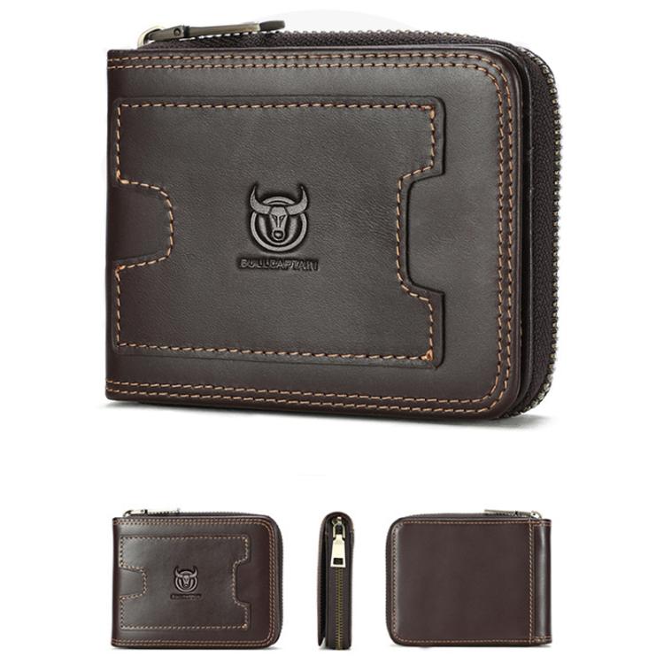 BULL 235 CAPTAIN 2 Fold Zipper Leather Wallet RFID Multi-Functional Card Holder