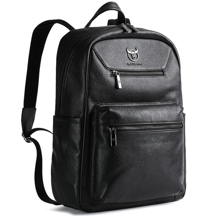 BULL CAPTAIN 606 Men Retro Leather Backpack Multi-Functional Laptop Bag - Black