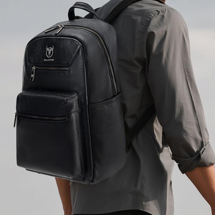 BULL CAPTAIN 606 Men Retro Leather Backpack Multi-Functional Laptop Bag - Black