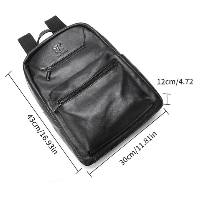 BULL CAPTAIN 606 Men Retro Leather Backpack Multi-Functional Laptop Bag - Black