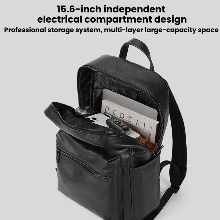 BULL CAPTAIN 606 Men Retro Leather Backpack Multi-Functional Laptop Bag - Black
