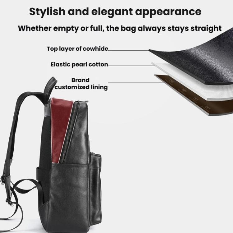 BULL CAPTAIN 606 Men Retro Leather Backpack Multi-Functional Laptop Bag - Black