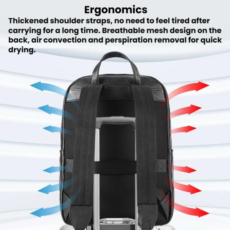 BULL CAPTAIN 606 Men Retro Leather Backpack Multi-Functional Laptop Bag - Black