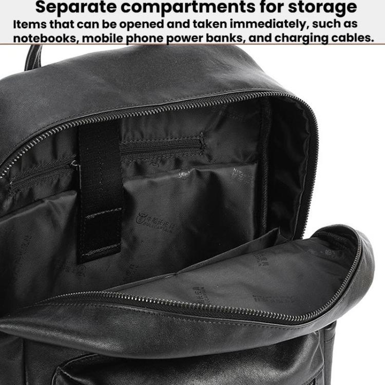 BULL CAPTAIN 606 Men Retro Leather Backpack Multi-Functional Laptop Bag - Black