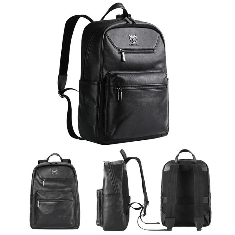 BULL CAPTAIN 606 Men Retro Leather Backpack Multi-Functional Laptop Bag - Black