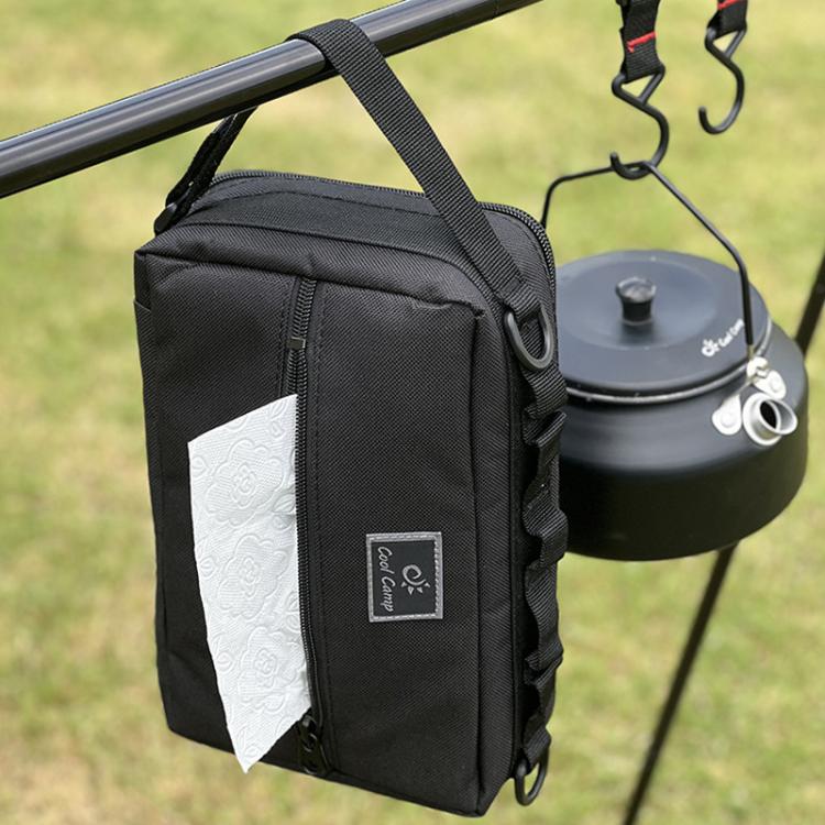 COOL CAMP CF-3303 Car Tissue Hanging Bag Outdoor Camping Tool Tableware Storage Bag - Black