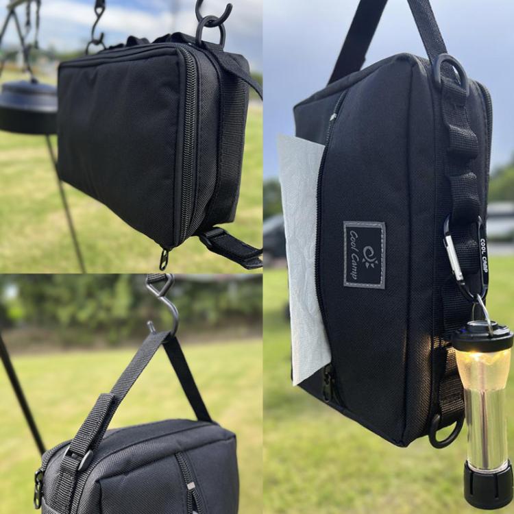 COOL CAMP CF-3303 Car Tissue Hanging Bag Outdoor Camping Tool Tableware Storage Bag - Black