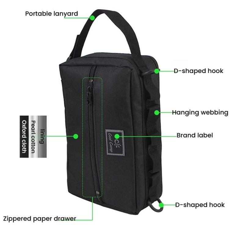 COOL CAMP CF-3303 Car Tissue Hanging Bag Outdoor Camping Tool Tableware Storage Bag - Black