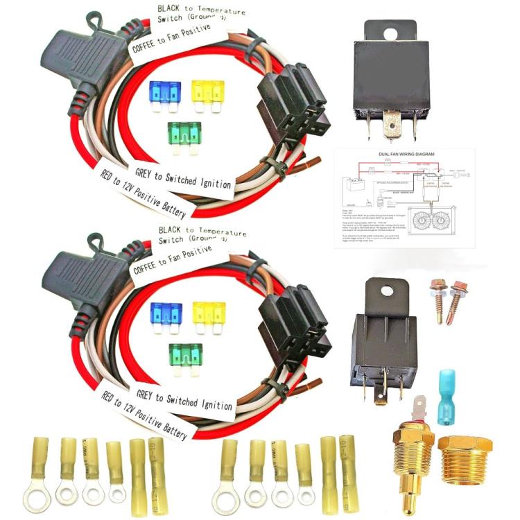 40A Thermostat Dual Electric Cooling Fan Wiring Harness Kit - 12V