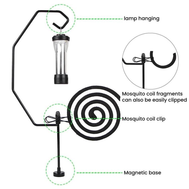 COOL CAMP CF-LT012 Outdoor Mosquito Repellent Incense Clip Lamp Stand Magnetic Camping Light Pole - Black