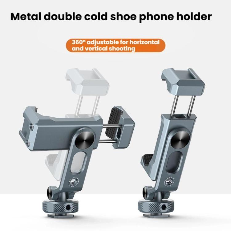 VRIG PH-18 Aluminum Alloy Dual-Head Cold Shoe Phone Mount With Dual 1/4 inch Screw Holes For Horizontal/Vertical Tilting Shooting