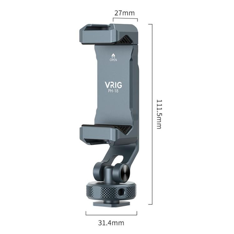 VRIG PH-18 Aluminum Alloy Dual-Head Cold Shoe Phone Mount With Dual 1/4 inch Screw Holes For Horizontal/Vertical Tilting Shooting