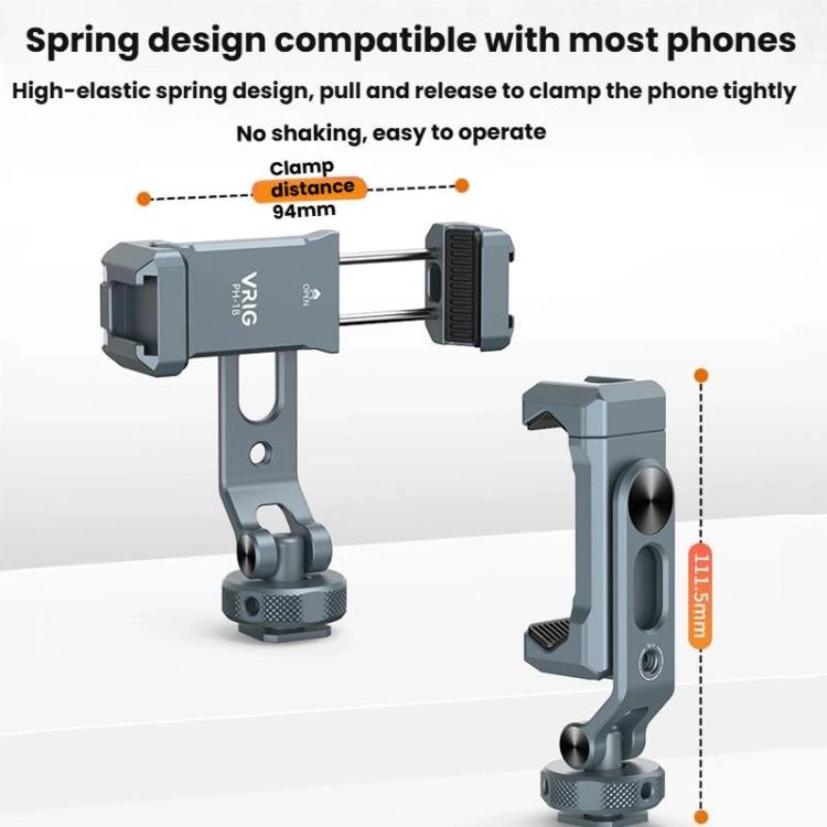 VRIG PH-18 Aluminum Alloy Dual-Head Cold Shoe Phone Mount With Dual 1/4 inch Screw Holes For Horizontal/Vertical Tilting Shooting