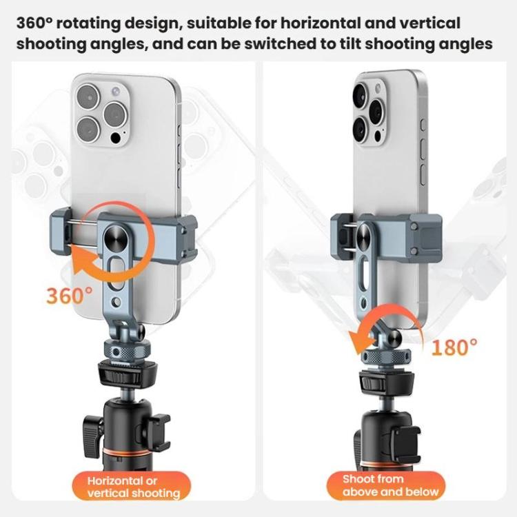 VRIG PH-18 Aluminum Alloy Dual-Head Cold Shoe Phone Mount With Dual 1/4 inch Screw Holes For Horizontal/Vertical Tilting Shooting