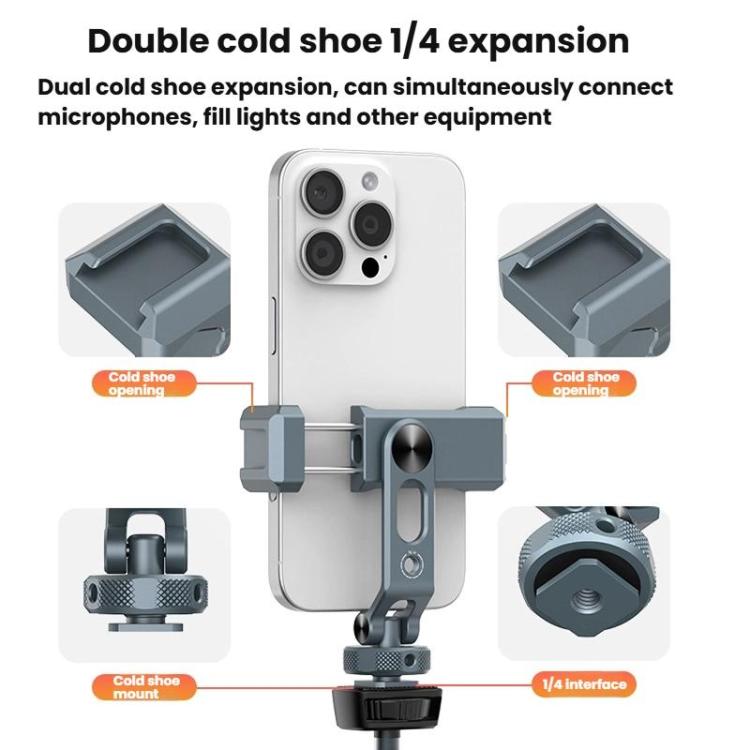 VRIG PH-18 Aluminum Alloy Dual-Head Cold Shoe Phone Mount With Dual 1/4 inch Screw Holes For Horizontal/Vertical Tilting Shooting