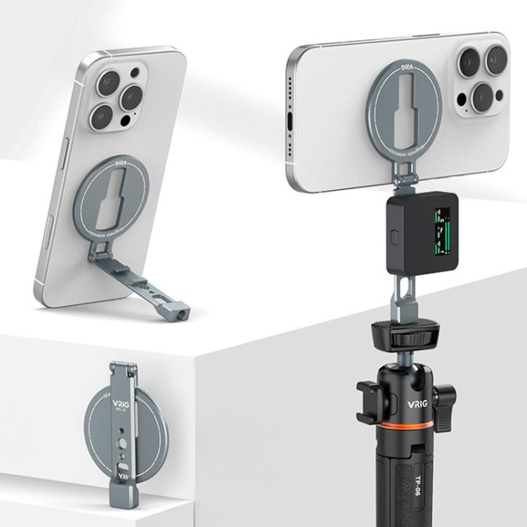 VRIG MG-32 Aluminum Alloy Magsafe Magnetic Folding Dual Cold Shoe 1/4 Inch Screw Hole Extension Smartphone Mount
