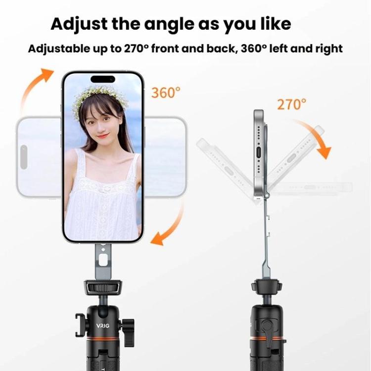 VRIG MG-32 Aluminum Alloy Magsafe Magnetic Folding Dual Cold Shoe 1/4 Inch Screw Hole Extension Smartphone Mount