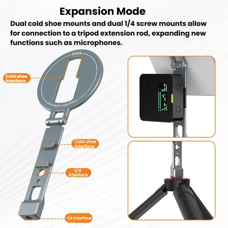 VRIG MG-32 Aluminum Alloy Magsafe Magnetic Folding Dual Cold Shoe 1/4 Inch Screw Hole Extension Smartphone Mount