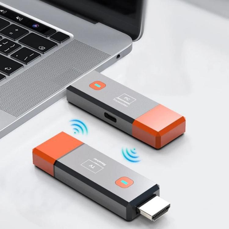 HDMI Wireless Transmitter 50M Signal Extension 1080P WIFI Computer Wireless Casting Same Screen, Transmitter + Receiver - Orange