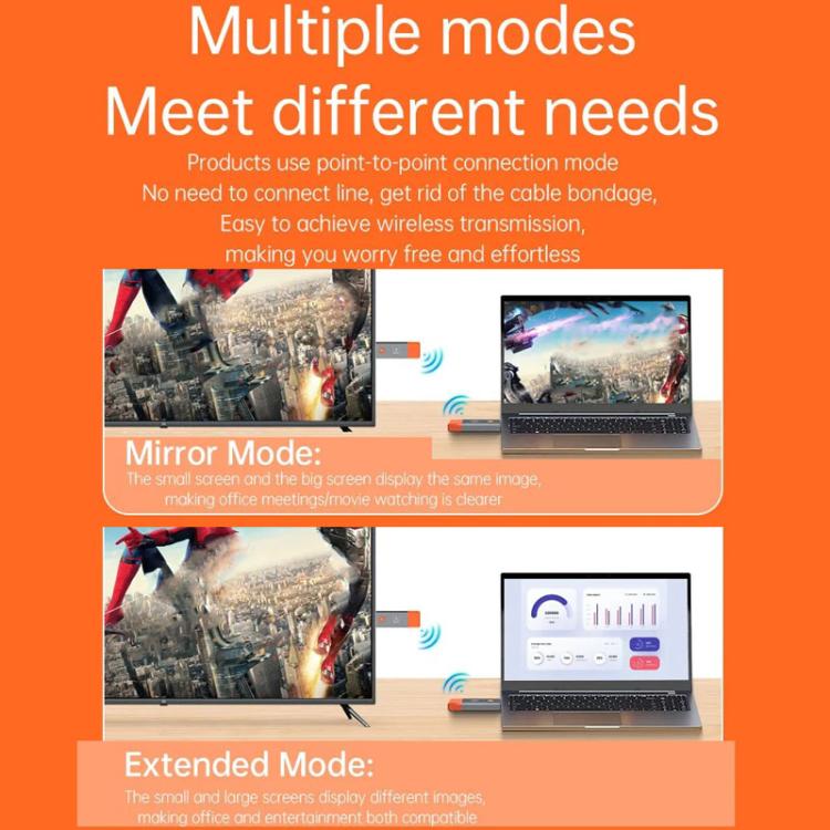 HDMI Wireless Transmitter 50M Signal Extension 1080P WIFI Computer Wireless Casting Same Screen, Transmitter + Receiver - Orange