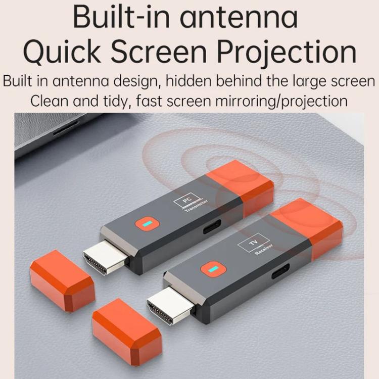 HDMI Wireless Transmitter 50M Signal Extension 1080P WIFI Computer Wireless Casting Same Screen, Transmitter + Receiver - Orange