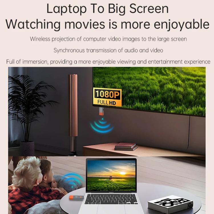 HDMI Wireless Transmitter 50M Signal Extension 1080P WIFI Computer Wireless Casting Same Screen, Transmitter + Receiver - Orange