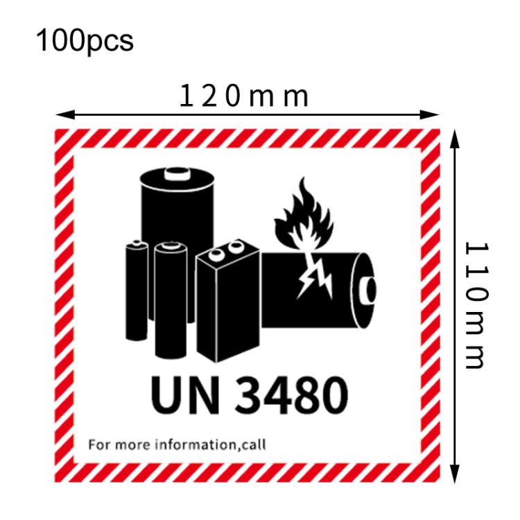 100pcs Logistics Air Freight Carton Sealing Sticker Lithium Battery Label Fragile Label, Spec: UN3480: 11x12cm