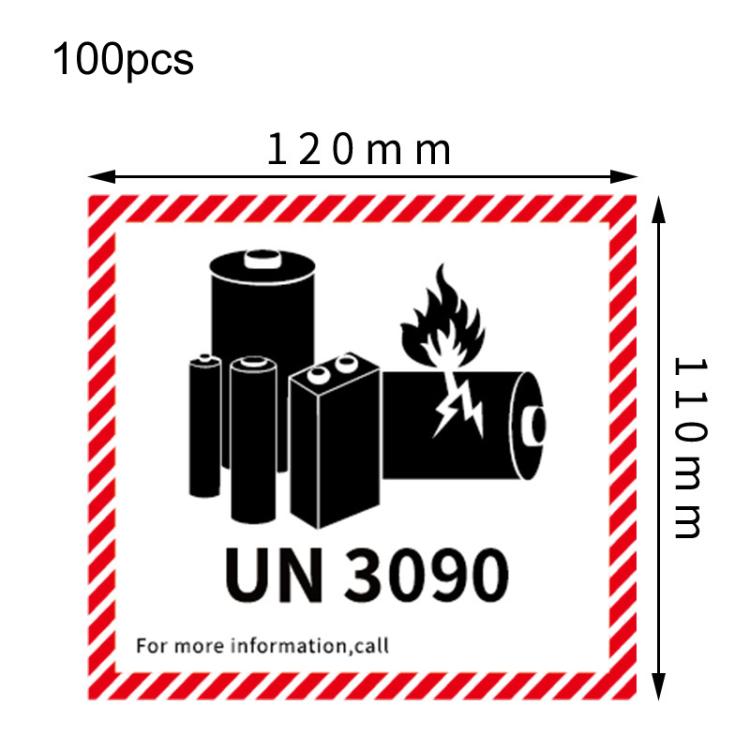 100pcs Logistics Air Freight Carton Sealing Sticker Lithium Battery Label Fragile Label, Spec: UN3090: 11x12cm