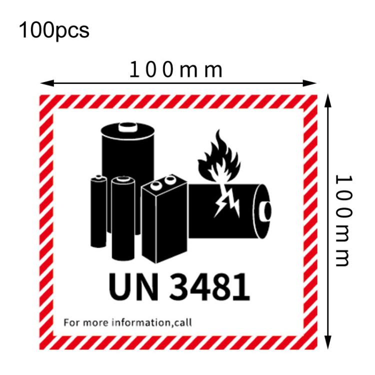 100pcs Logistics Air Freight Carton Sealing Sticker Lithium Battery Label Fragile Label, Spec: UN3481: 10x10cm