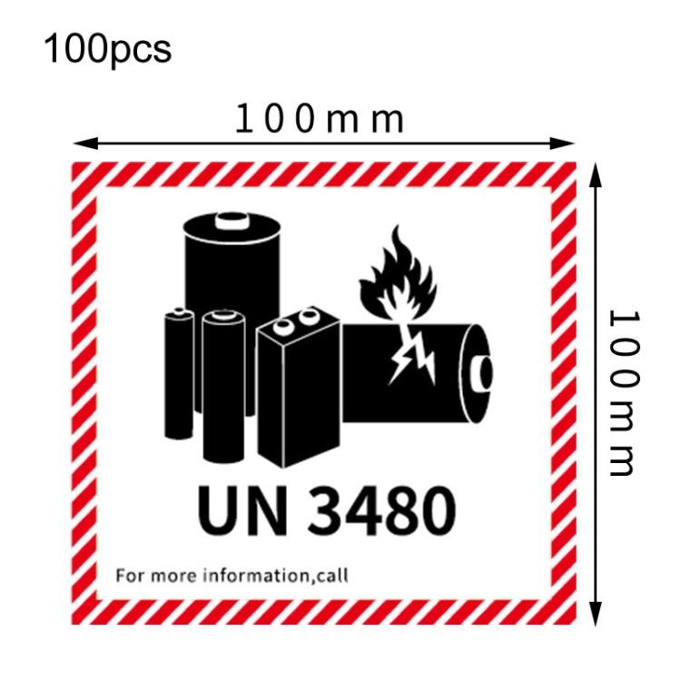 100pcs Logistics Air Freight Carton Sealing Sticker Lithium Battery Label Fragile Label, Spec: UN3480: 10x10cm