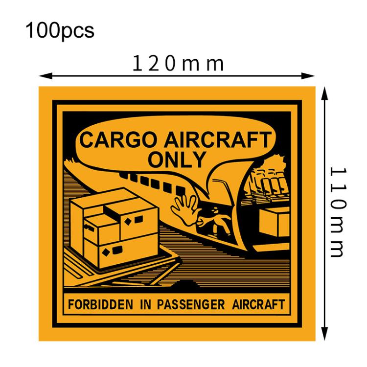 100pcs Logistics Air Freight Carton Sealing Sticker Lithium Battery Label Fragile Label, Spec: CAO Air Transport Warning: 11x12cm