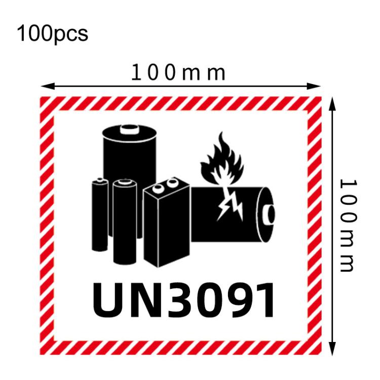 100pcs Logistics Air Freight Carton Sealing Sticker Lithium Battery Label Fragile Label, Spec: New UN3091: 10x10cm