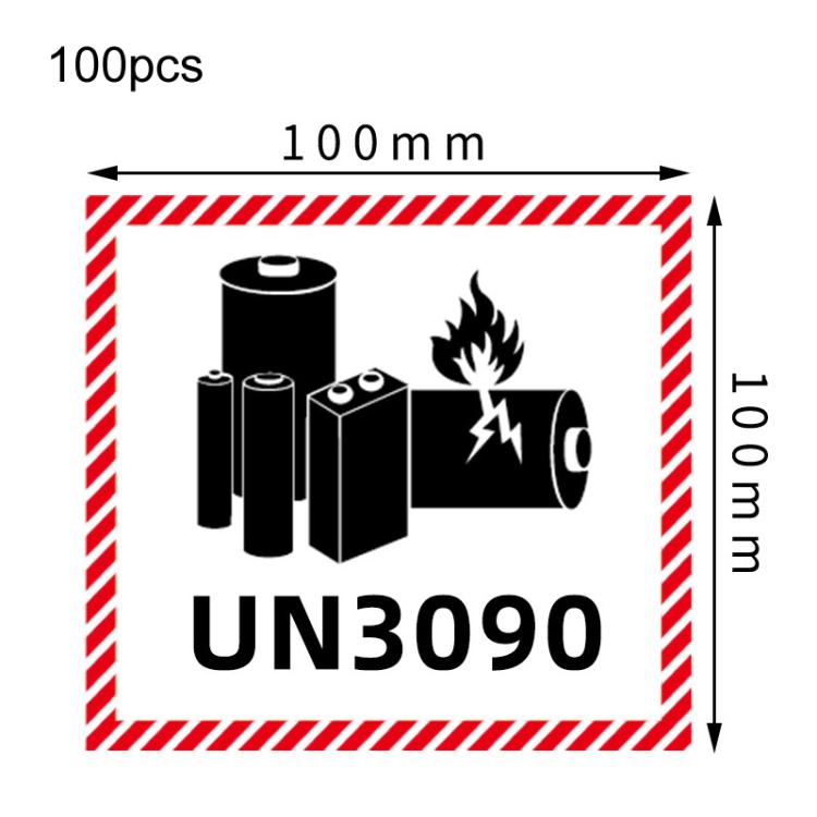 100pcs Logistics Air Freight Carton Sealing Sticker Lithium Battery Label Fragile Label, Spec: New UN3090: 10x10cm