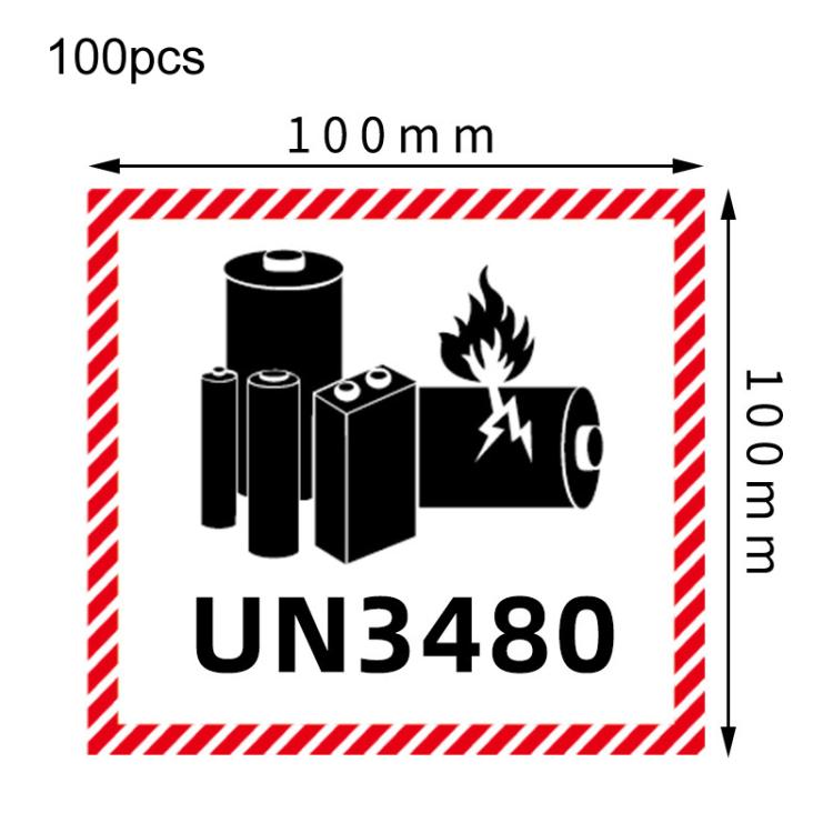 100pcs Logistics Air Freight Carton Sealing Sticker Lithium Battery Label Fragile Label, Spec: New UN3480: 10x10cm